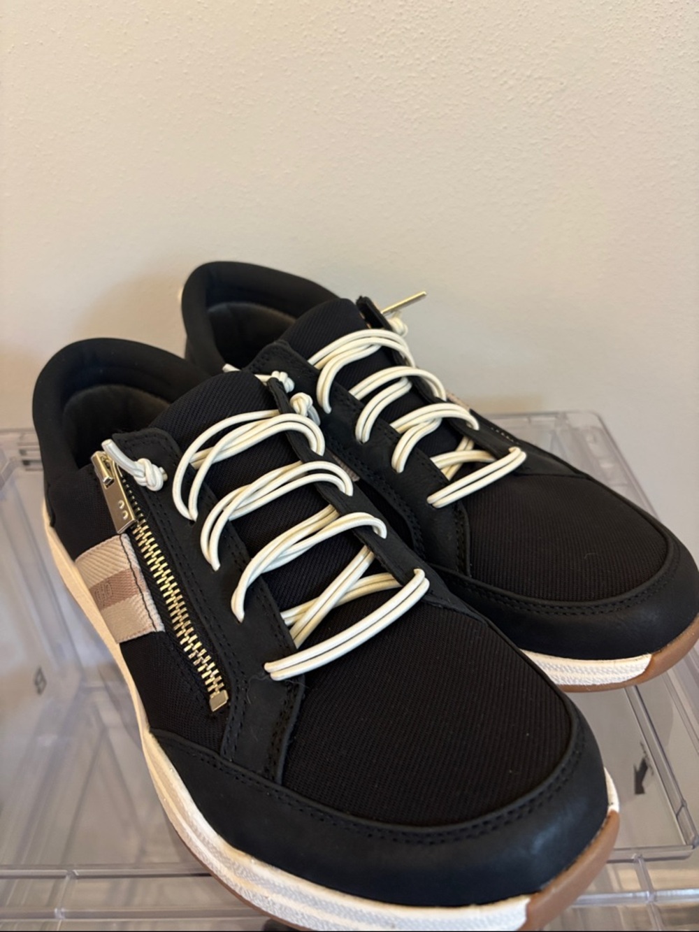 Ryka Black Sneakers with Cream Laces and zipper